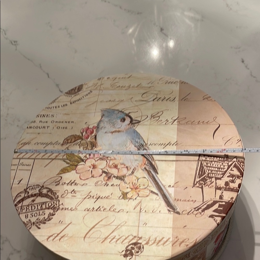Round Decorative/Storage Box with Bird Design - Picture 2 of 5